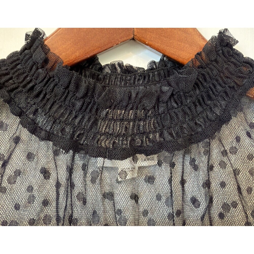 Willow Black Sheer Swiss Dot Top L Mock Neck Ruffle Whimsigoth Goth Dark Emu - Picture 6 of 14